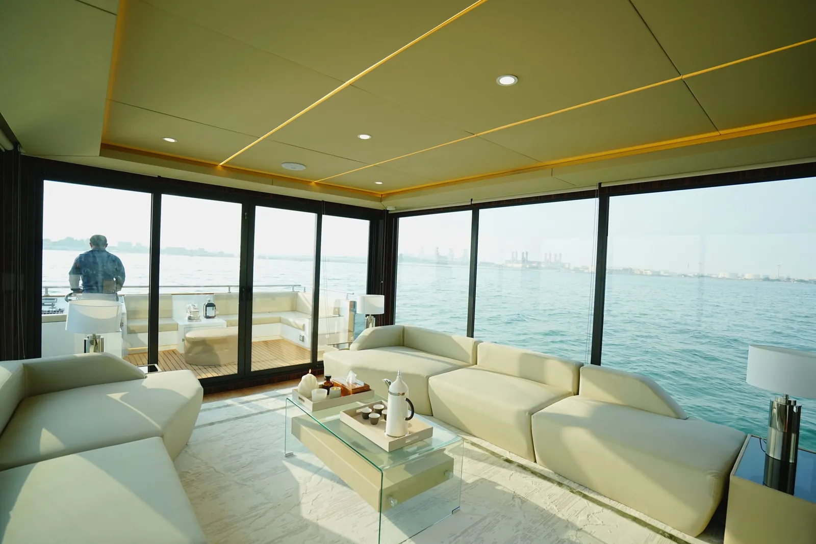 Aquator 36 saloon opening onto the aft deck